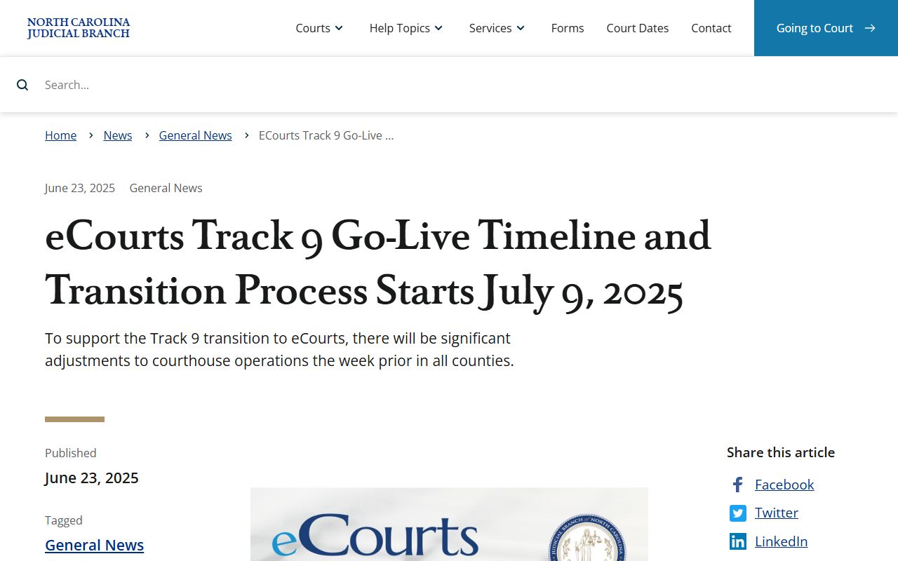 Mitchell County court dockets Track 9 transition timeline