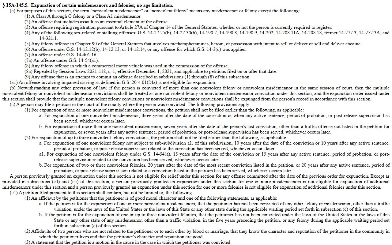 Mitchell County criminal court records expunction nonviolent offenses