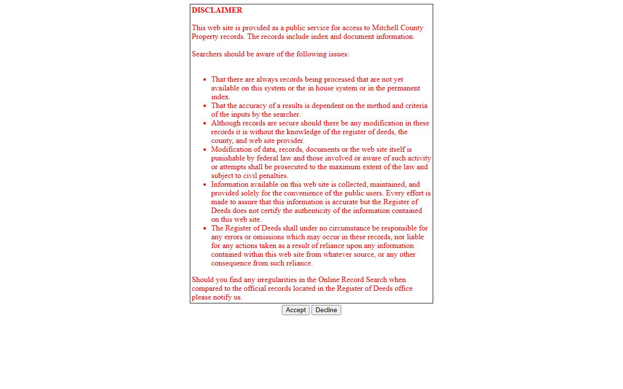 Mitchell County marriage records deed search portal