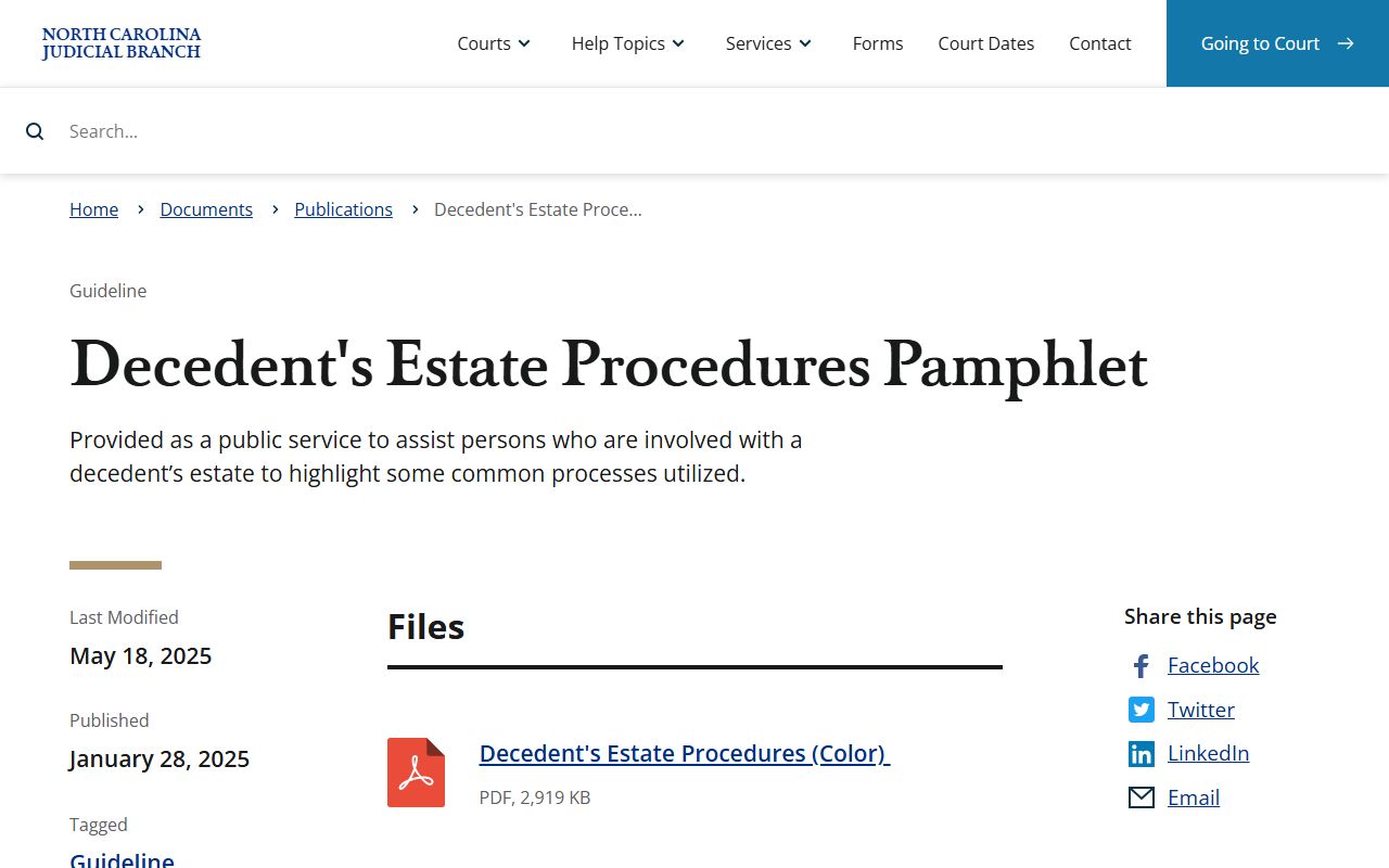 Mitchell County probate records decedents estate procedures pamphlet