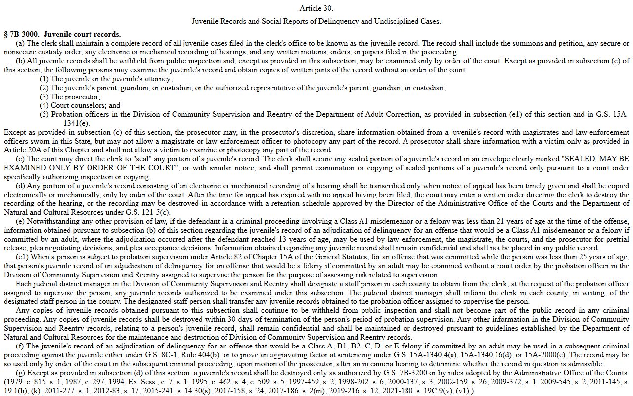 Mitchell County traffic court records juvenile confidentiality statute